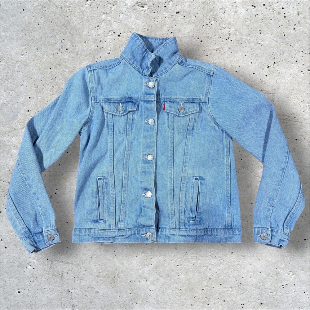 Vintage Levis Denim Trucker Jacket Youth XL Light Wash Button Up Jean Coat